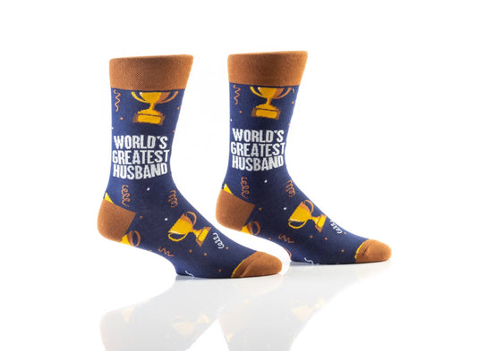 "GREATEST HUSBAND" COTTON DRESS CREW SOCKS BY YO SOX