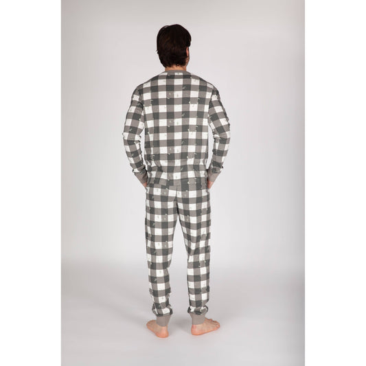 Men's Cotton Pajama Set in Lazy Bird Plaid