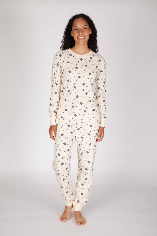 Women's Cotton Pajama Set in ivory stars