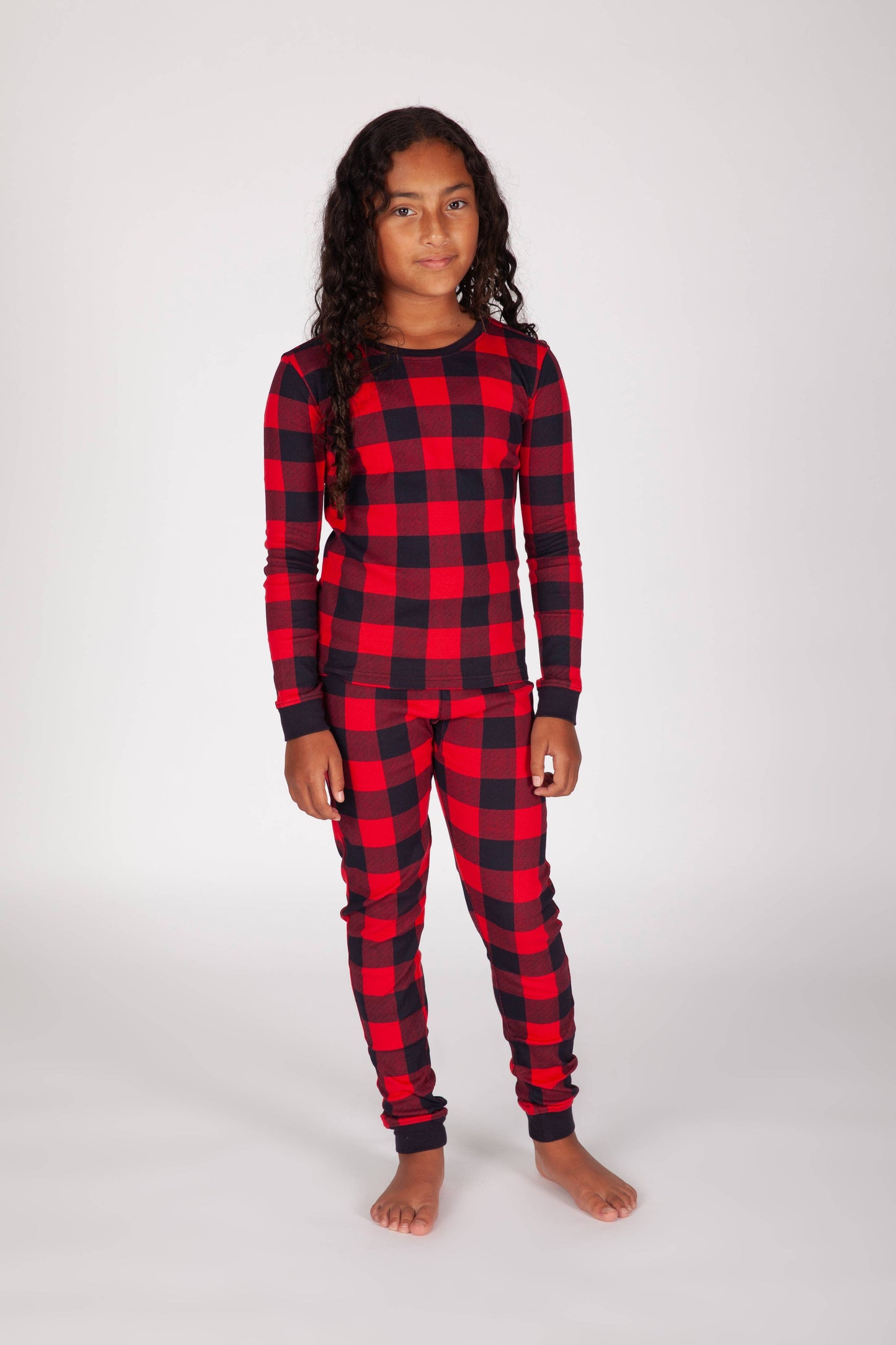 Kids Cotton Pajama Set in Red Buffalo Plaid