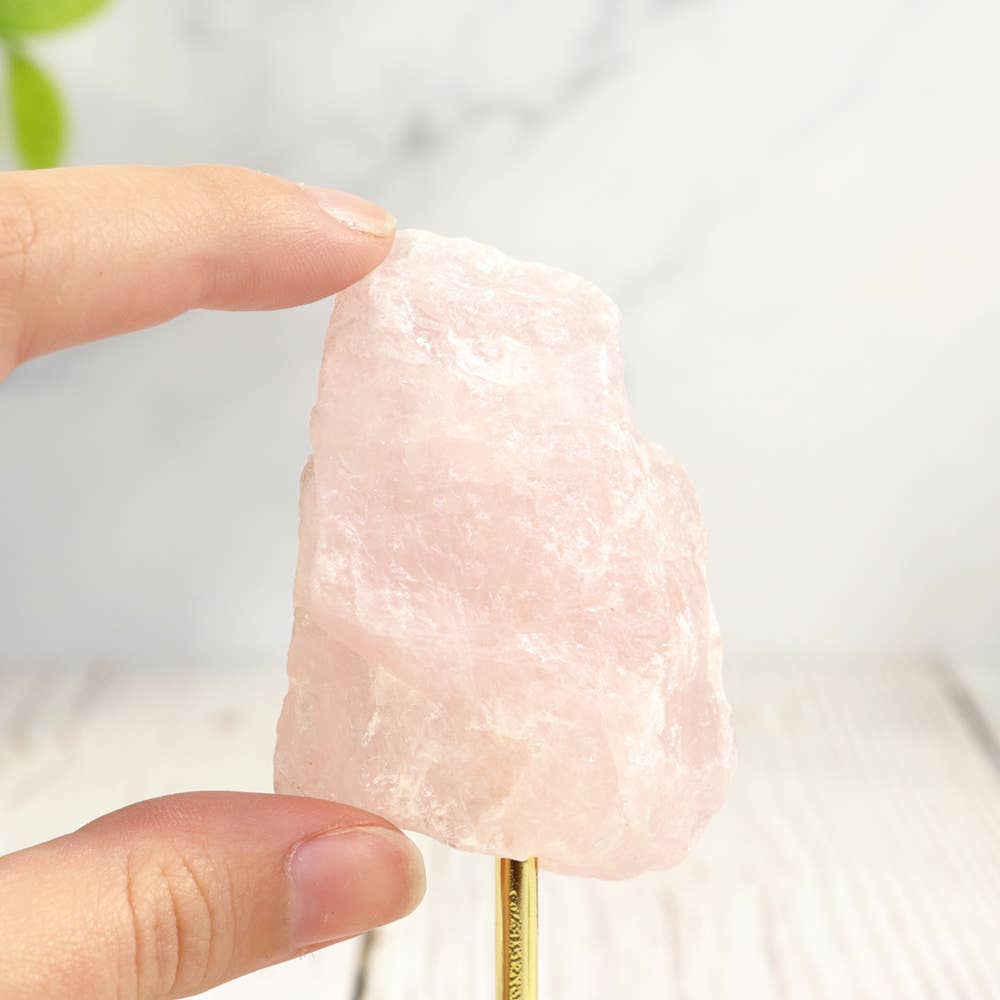 Small Rose Quartz on Gold Metal Stand - Rose Quartz Décor