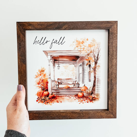 Hello Fall Framed Wood Sign