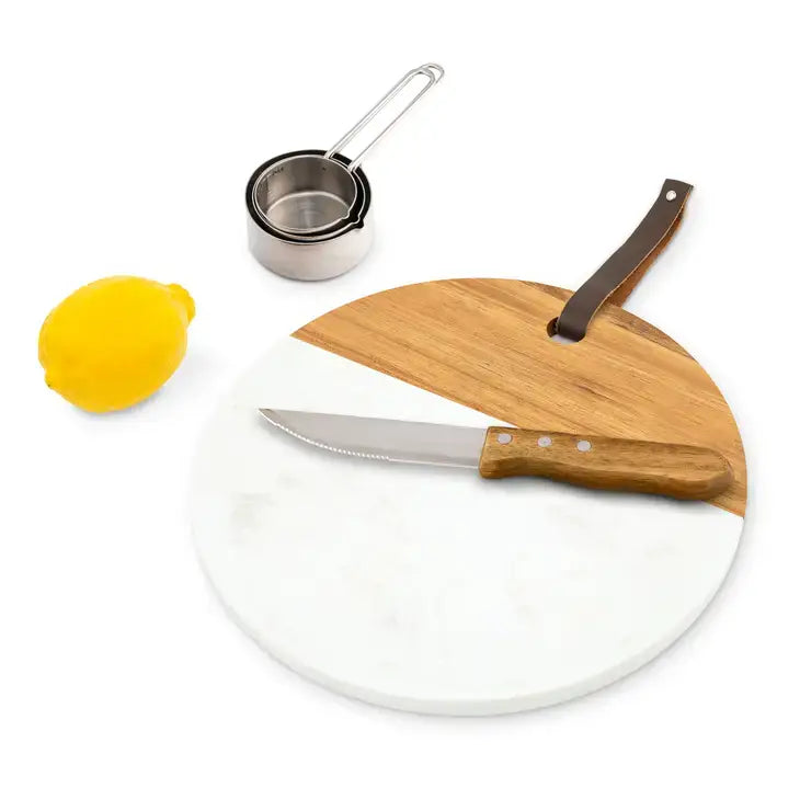 Round Marble & Wood Serving Board