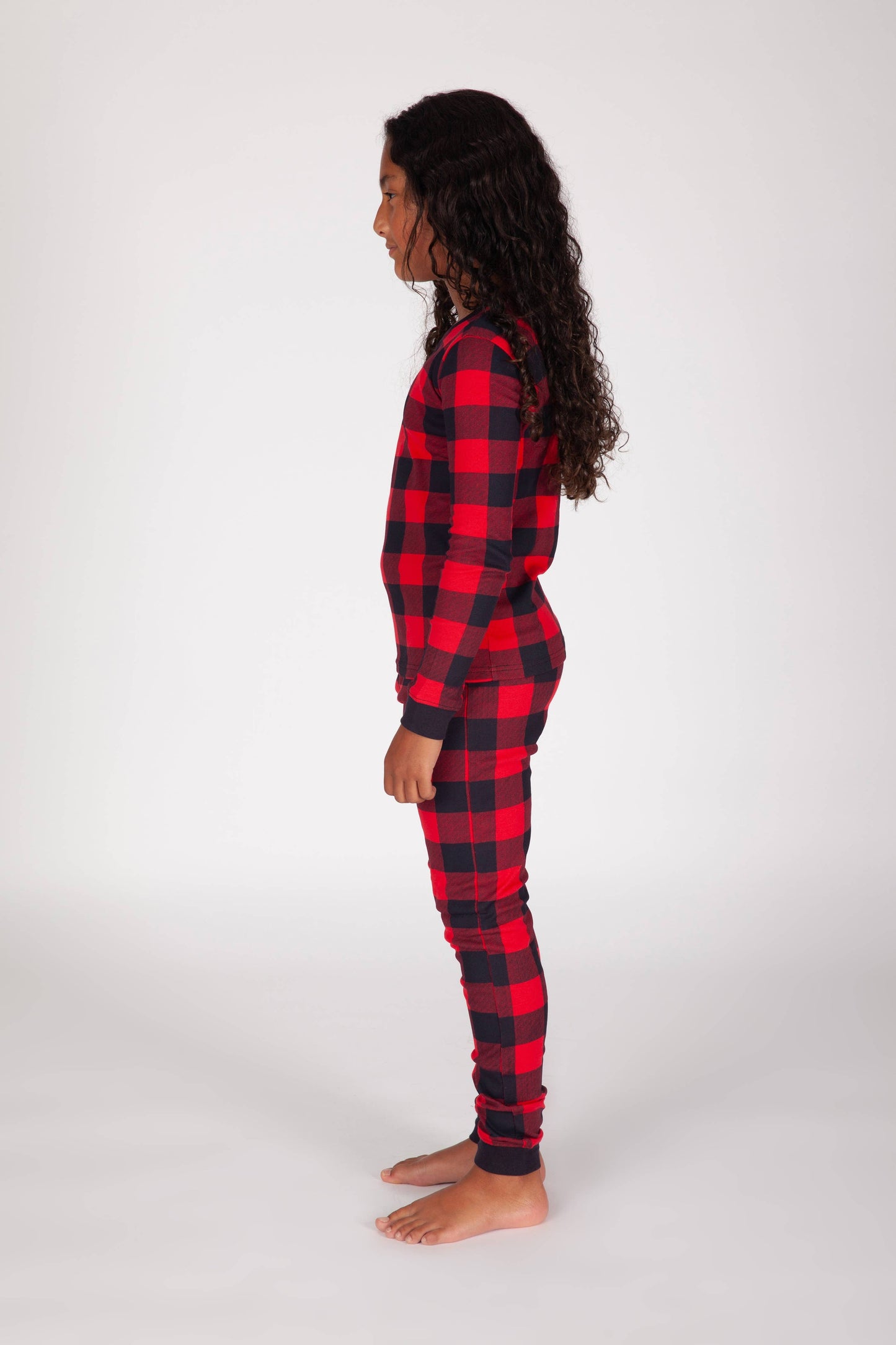 Kids Cotton Pajama Set in Red Buffalo Plaid