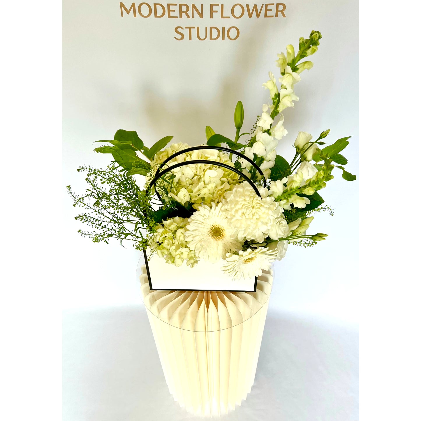 Wonderful in White Flower Bag - MODERN FLOWER STUDIO