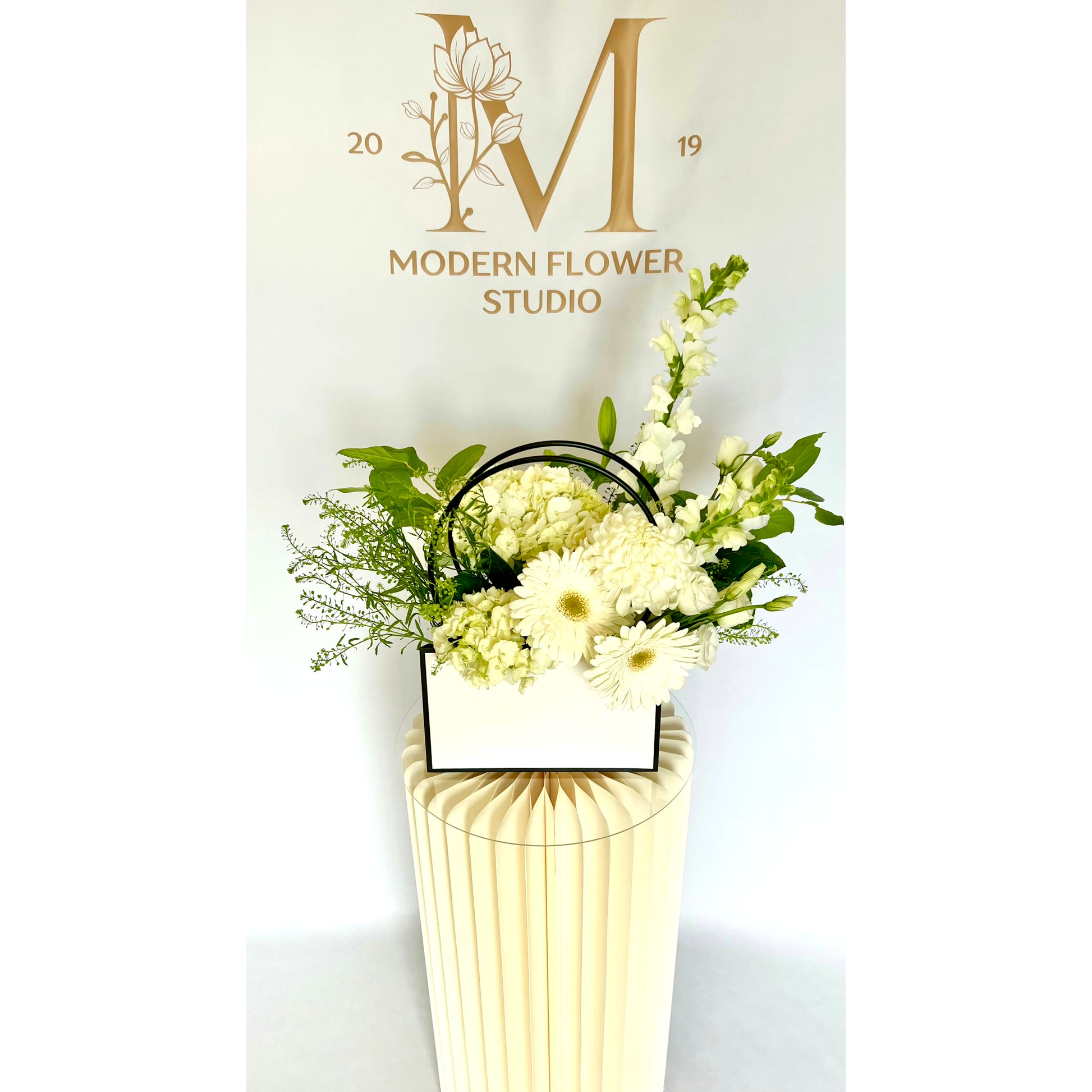 Wonderful in White Flower Bag - MODERN FLOWER STUDIO